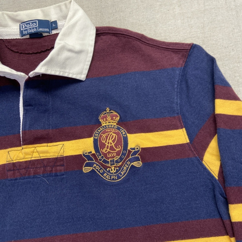 Vintage Polo Ralph Lauren Rugby Shirt Mens L Striped Ivy League Logo 90s - Picture 7 of 9